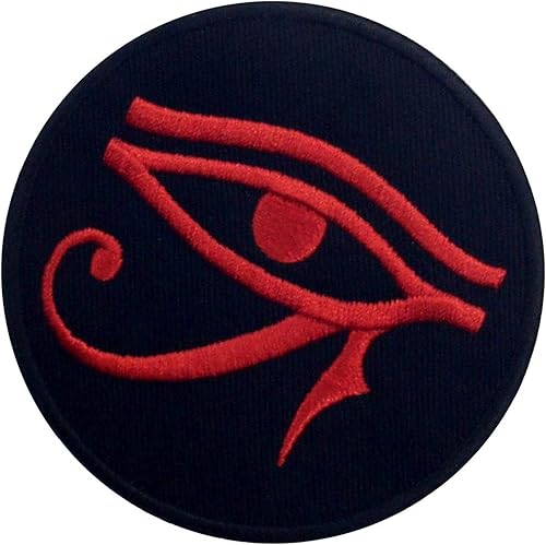 Miniatura 4 de Parche bordado Eye of Horus Wedjat con apliques para coser en emblema, rojo y negro