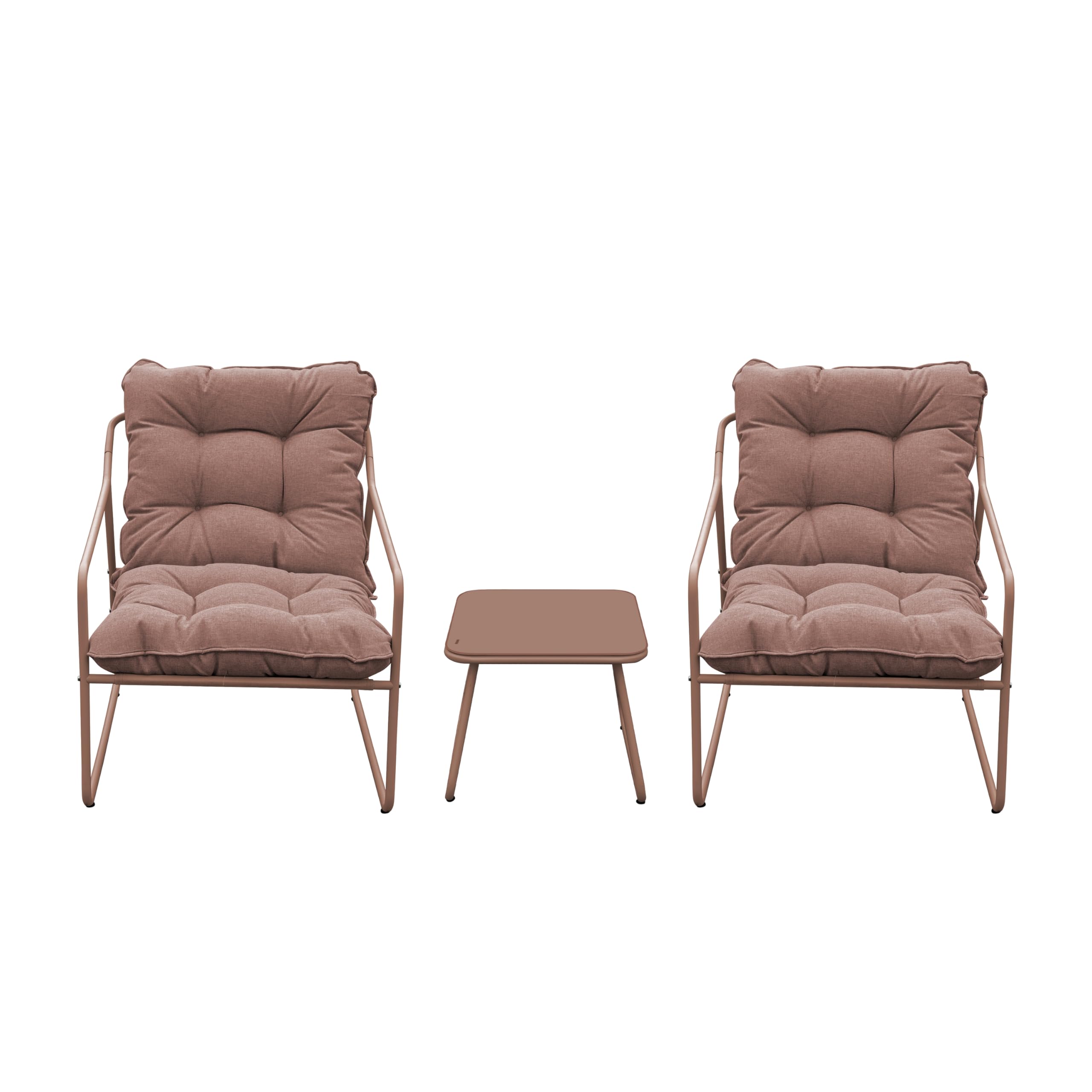 Brigros Estosa - Set Salotto da Giardino 2 Posti con 2 Poltrone e Tavolino, Arredo Esterno in Acciaio Zincato Mocha Mousse con Cuscini Beige Idrorepellenti, Set Relax Outdoor
