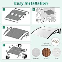 Vista 6 de Tangkula Toldo de ventana de 40 x 48 pulgadas, moderno toldo de policarbonato para puerta superior con hoja hueca para protección contra la lluvia