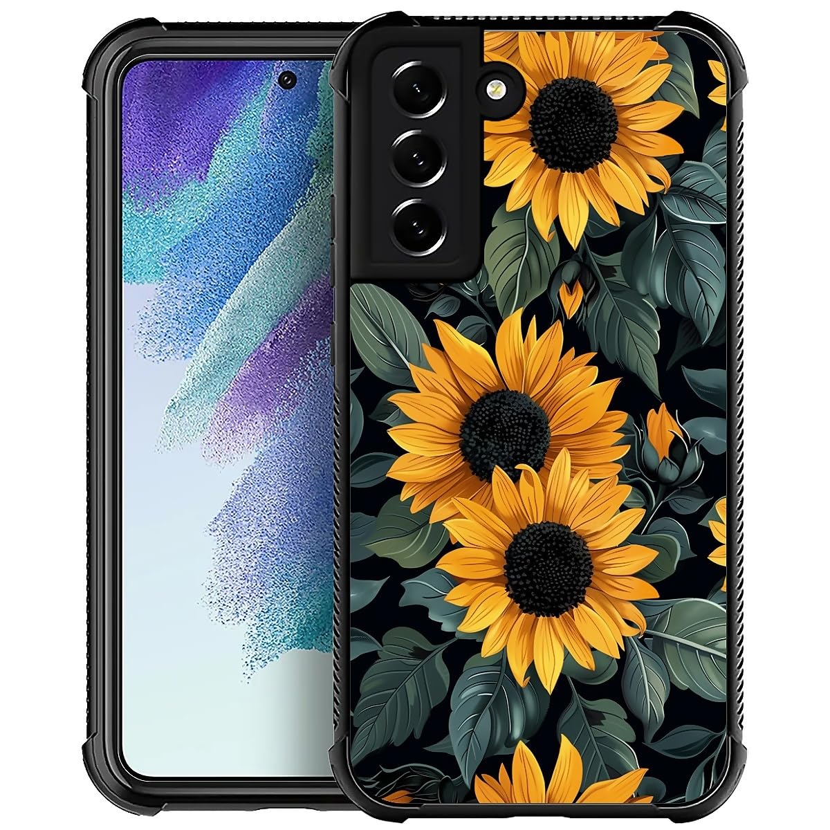 Bvkilrvc for Samsung Galaxy S21 Case, Sunflower Flowers Yellow Pattern Protective Case Non-Slip Four Corners Shock Absorbing Soft TPU Case
