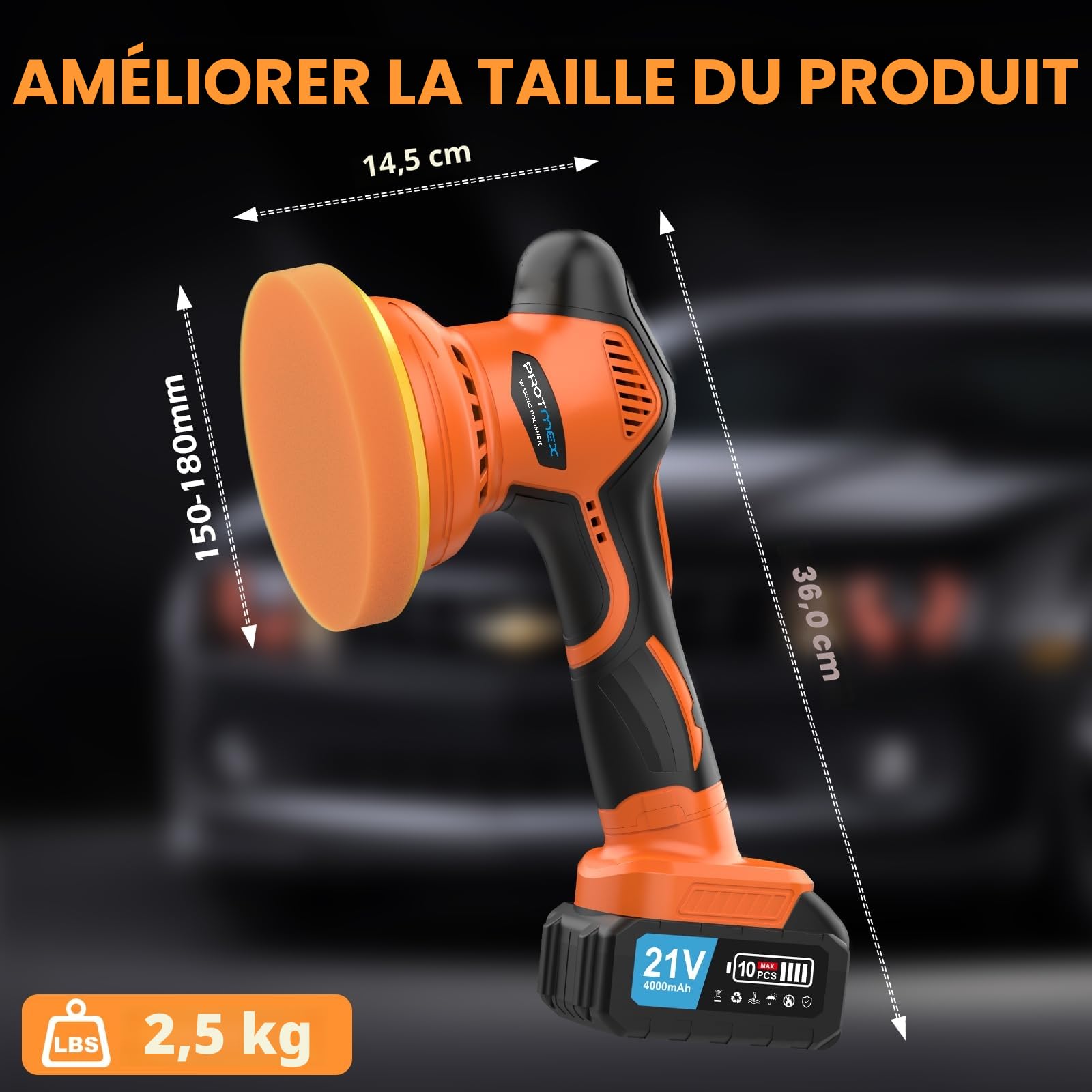 Polisseuse de voiture sans fil, kit de polissage voiture avec batteries 21 V 4,0 Ah, polisseuse orbitale avec 8 polisseuses écran tactile variables de 6" pour détails voiture/élimination des rayures