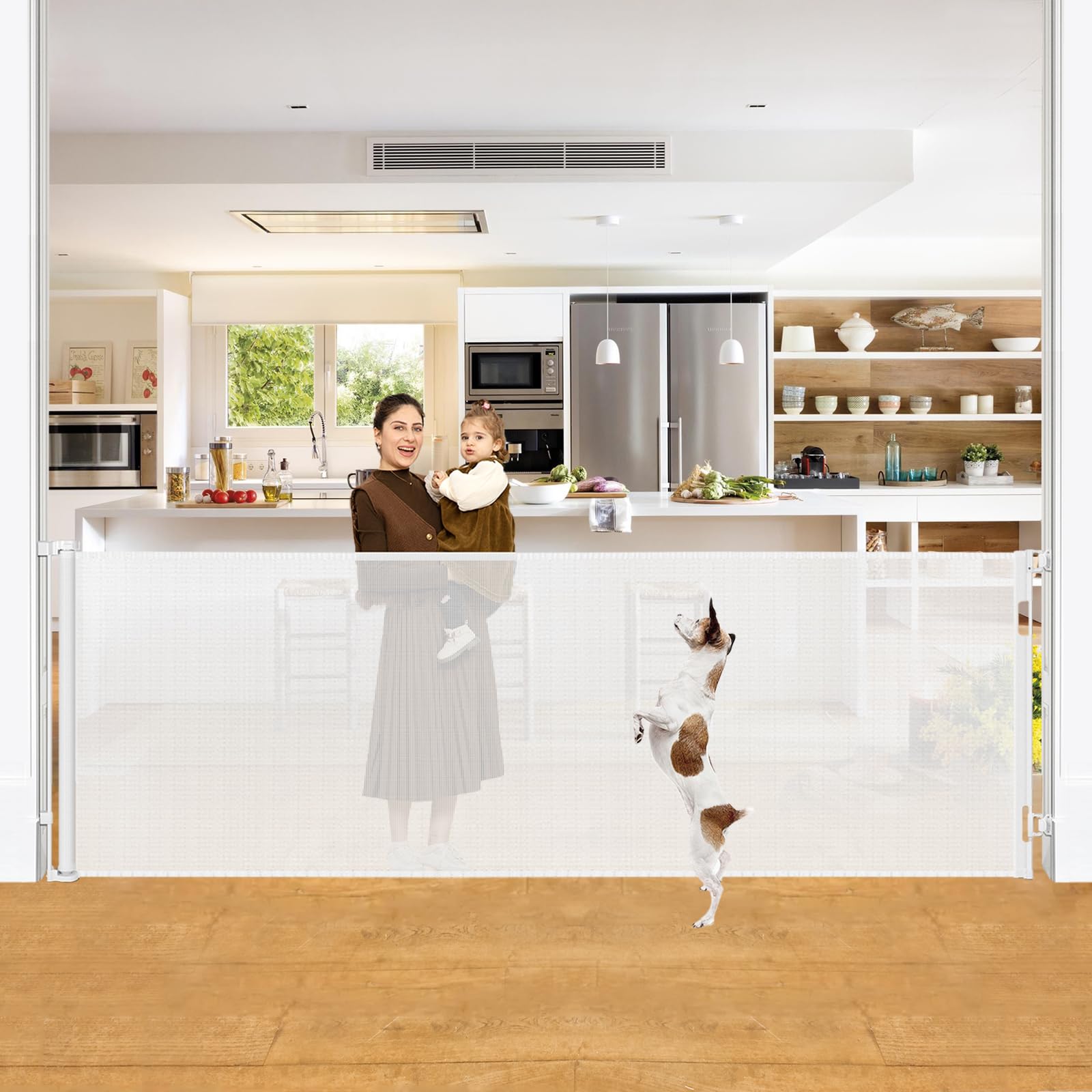 42" Tall X 100" Extra Wide Retractable Baby Gates for Large Openings Extra Tall Dog Gates for Doorway Tall Retractable Pet Gate Tall Mesh Gates for
