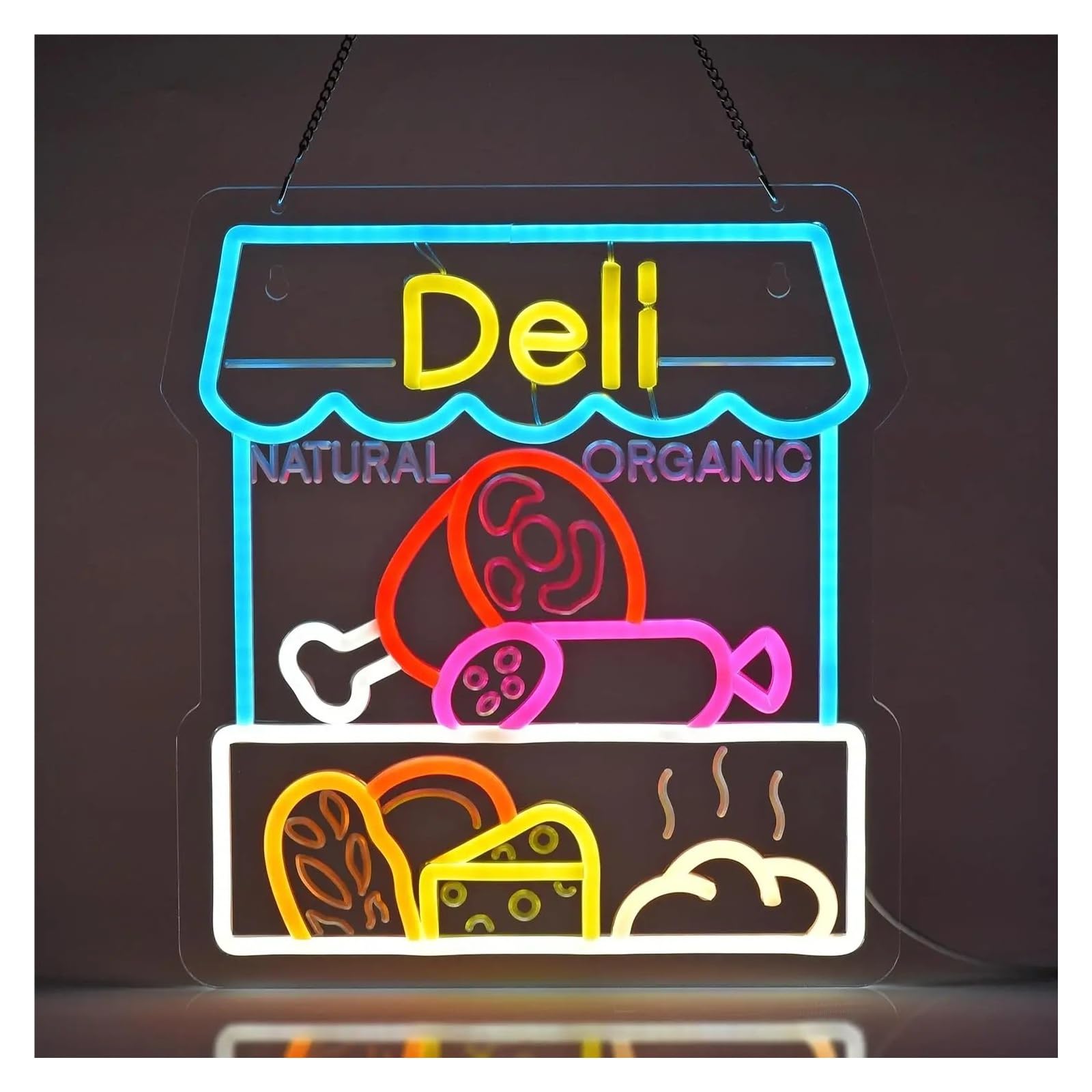 XENITE Hanging Art Neon Signs Deli Neon Sign USB LED Light for Groceries Restaurant American Diner Food Truck Celebration Decorations 13.78x12.64in
