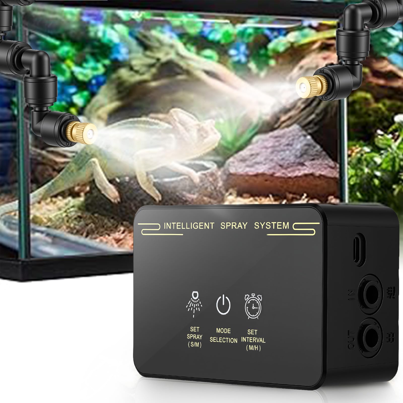 Nebulizzatore Terrario, Umidificatore Rettile Sistema di Nebulizzazione per Rettili Atomizzatore Automatico con Timer e 360° Ugelli di Spruzzo Sistema di Irrigazione per Terrari Piante