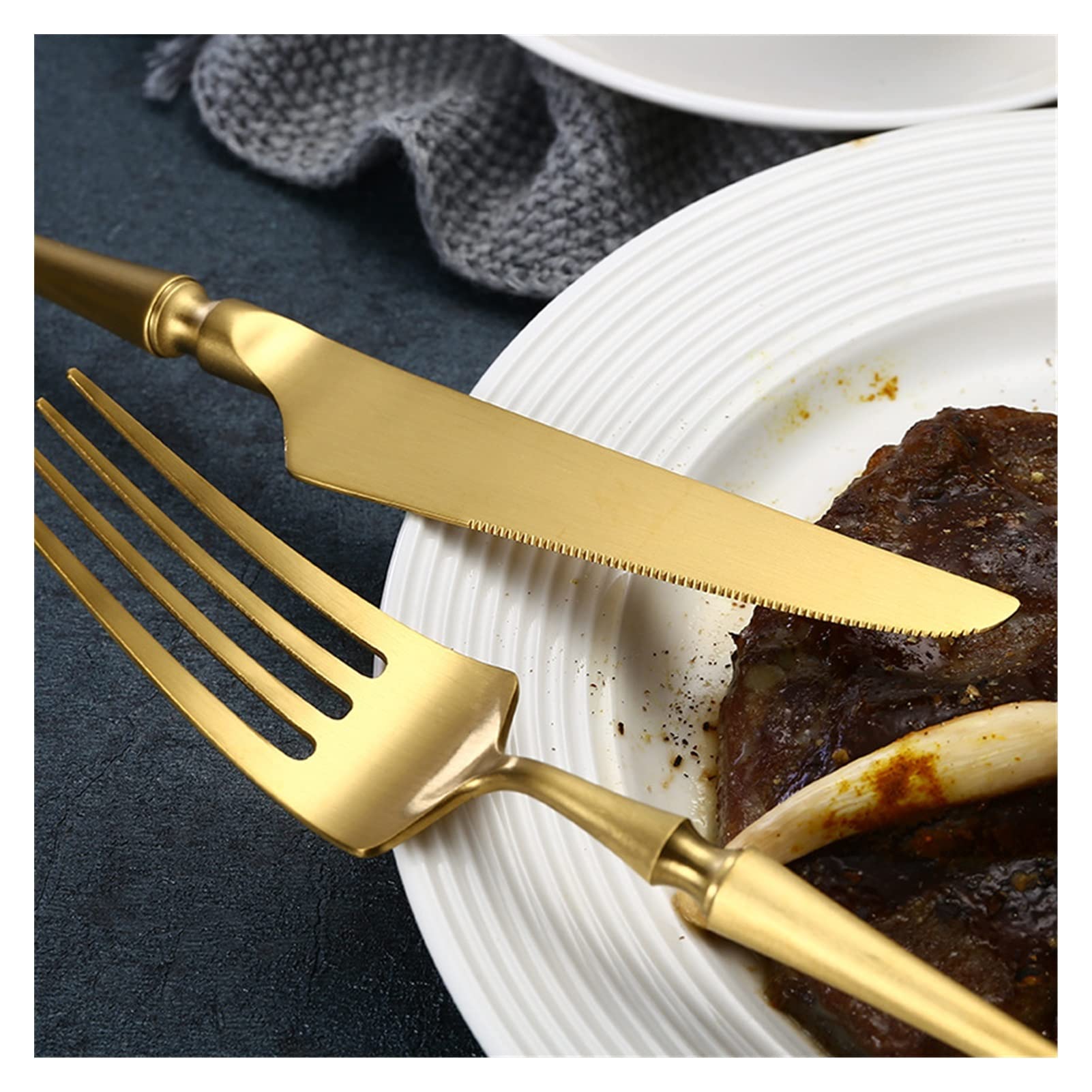Genérico Juego De Cubiertos De Acero Inoxidable 18/10, Cubiertos Pulidos con Espejo Dorado, Cubiertos Duraderos Y Resistentes A La Corrosión, Aptos para Lavavajillas para Banquetes En Casa