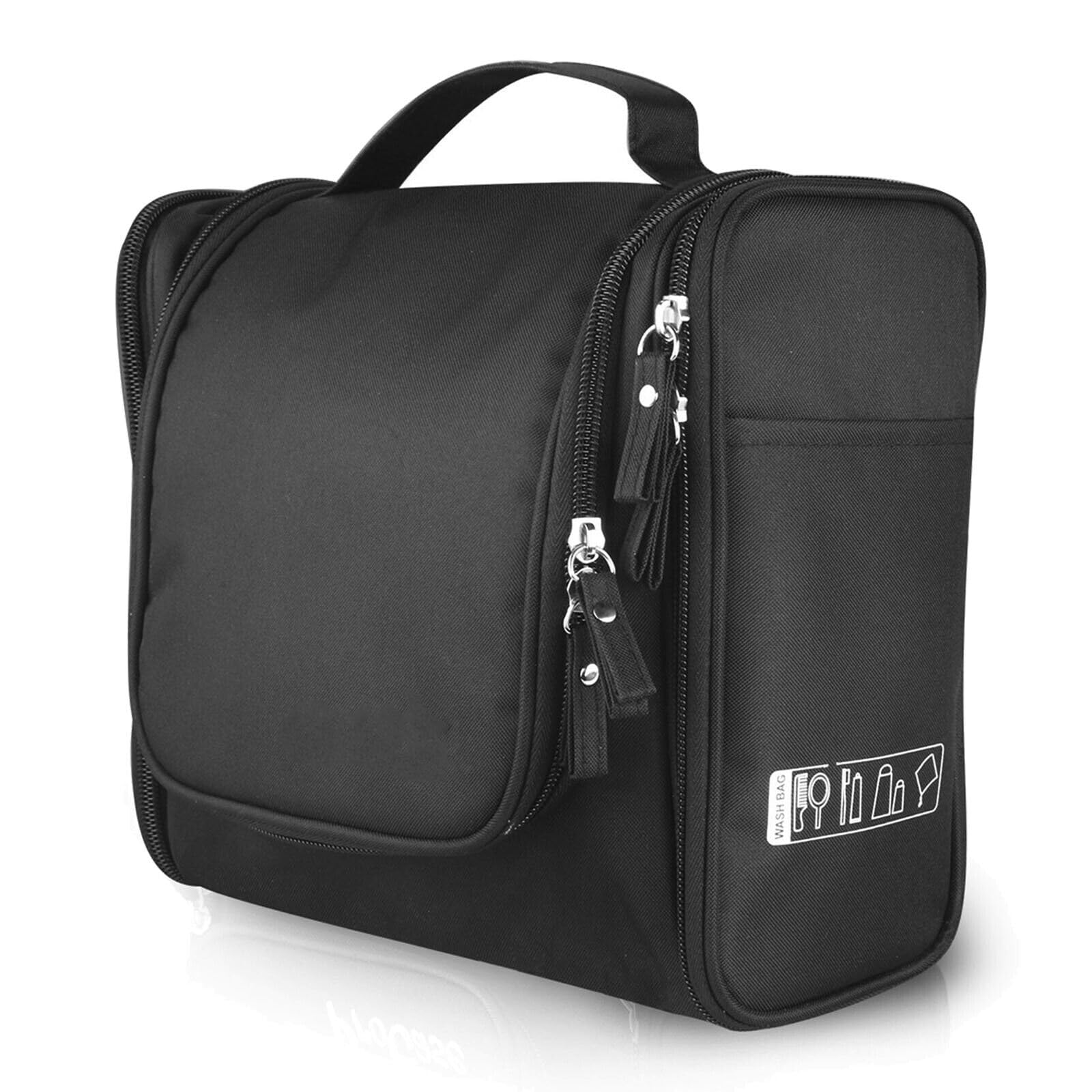 TS WITH TECHSUN Polyester Toiletry Cosmetic Makeup Bag For Women, Travel Organizer Waterproof Shower Wash Bag, Travel Kit Pack With Hanging Hook, Travel Essentials Pouch (Black), 5.7 Cm