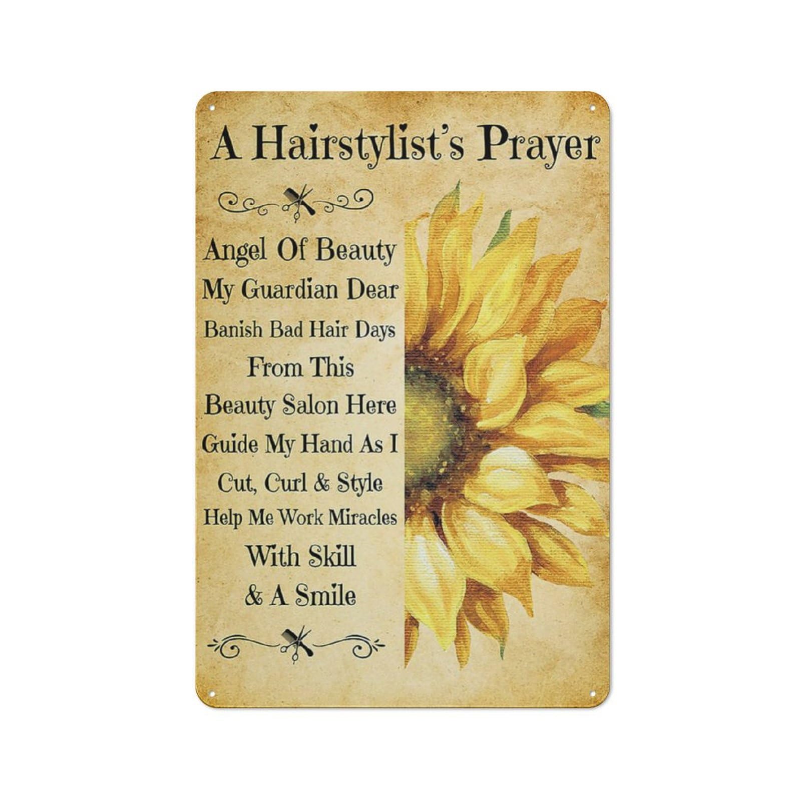 Sitrmgh Sign Metal Tin Hairstylists Prayer Hairdresser Poster Wall Decor Best Gift For Your Friend And Relative Novelty Home Wall Decor 8X12 Inch