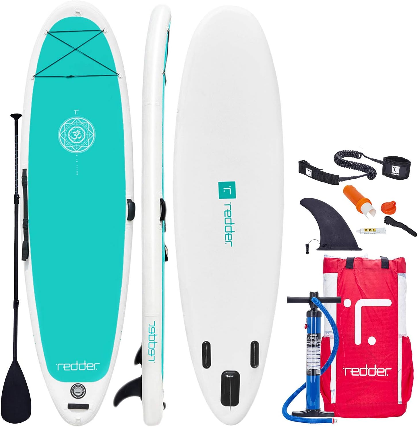 Redder Paddle Board Zen 10'8" x 34" x 6" Yoga All Round Inflatable Stand Up Paddle Board with Bravo SUP3 Double Action Hand Pump, 3 Piece Carbon & Fiberglass Paddle, 10' Leash, Backpack and Repair Kit