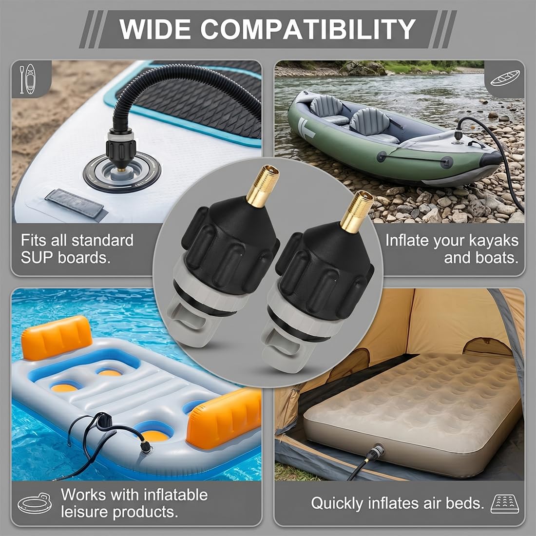 GXGM 2 Pezzi Adattatore per Pompa di SUP, SUP Accessori, Adattatore per Kayak, Convertitore di Valvola D'aria Multifunzionale Gonfiabile per Tavola da Surf, Paddle, Kayak, Gommoni, Barche da Pesca