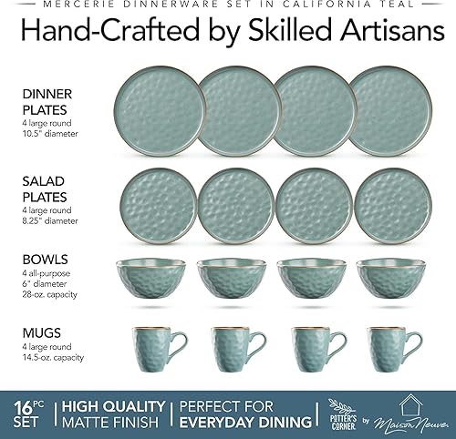 Miniatura 2 de Potter's Corner by Maison Neuve - Juego de vajilla de 16 piezas para 4 cuencos y platos hechos a mano con tazas, juego de vajilla de cerámica, apto