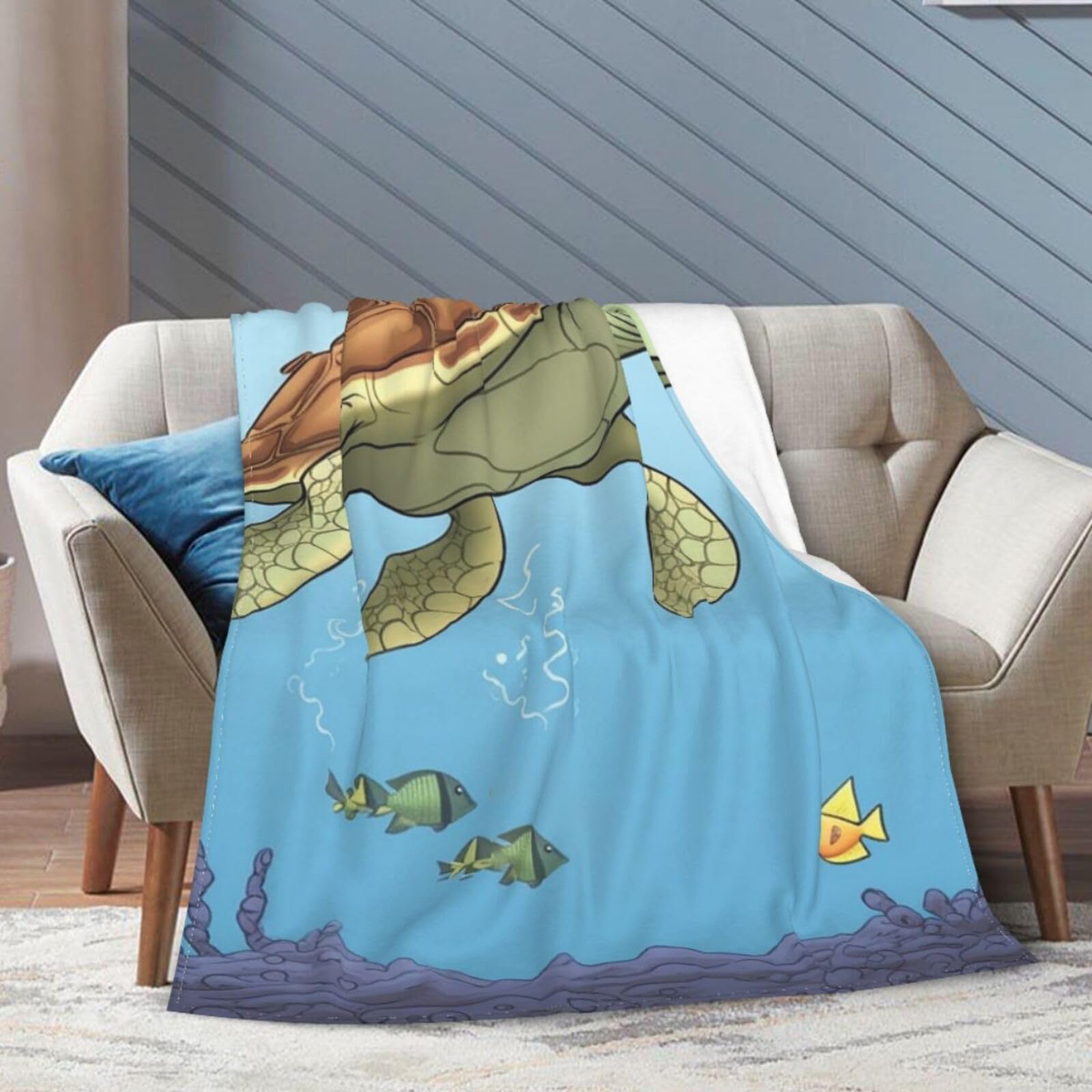 Couverture pelucheuse ultra douce KHiry jeté de canapé léger motif tortue de mer