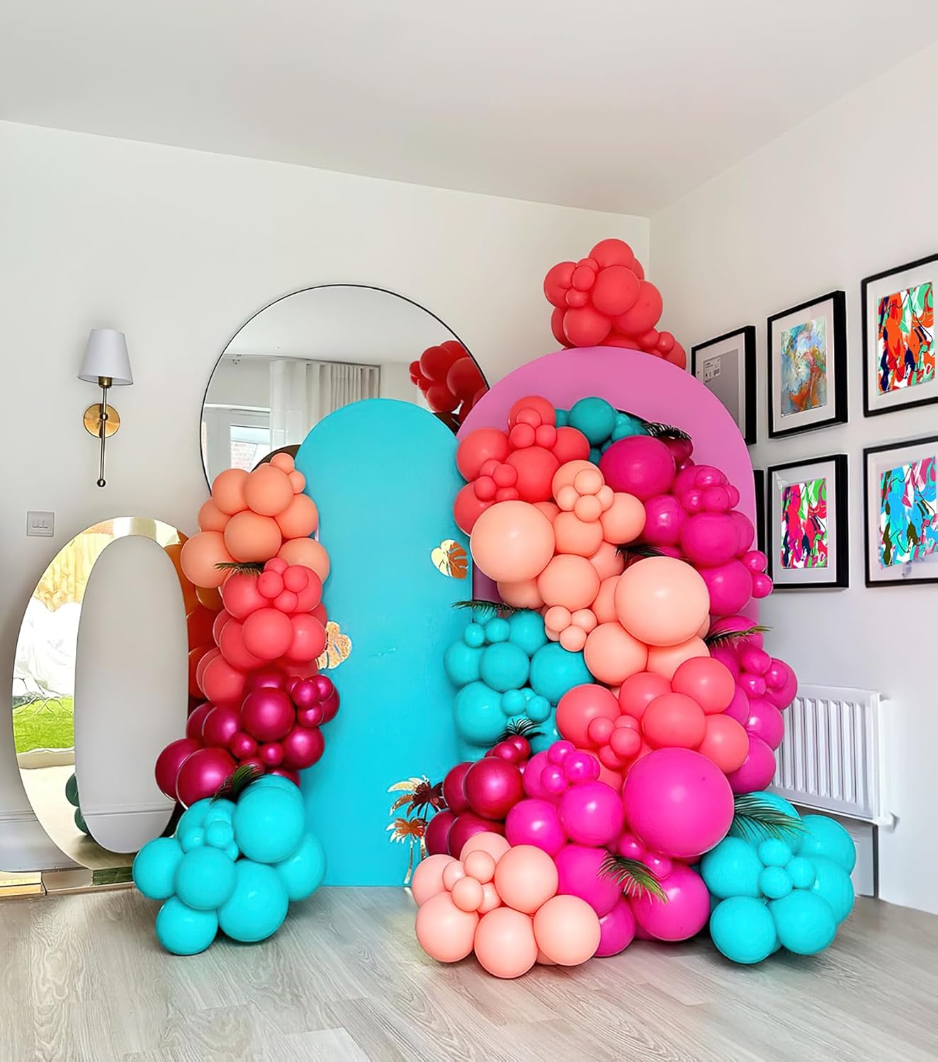 Chrome Metallic Hot Pink and Teal Balloon Garland Arch Kit — 153 Pieces For Tropical Summer Aloha Birthday Swimming Pool Hawii Luau Female Theme Decorations
