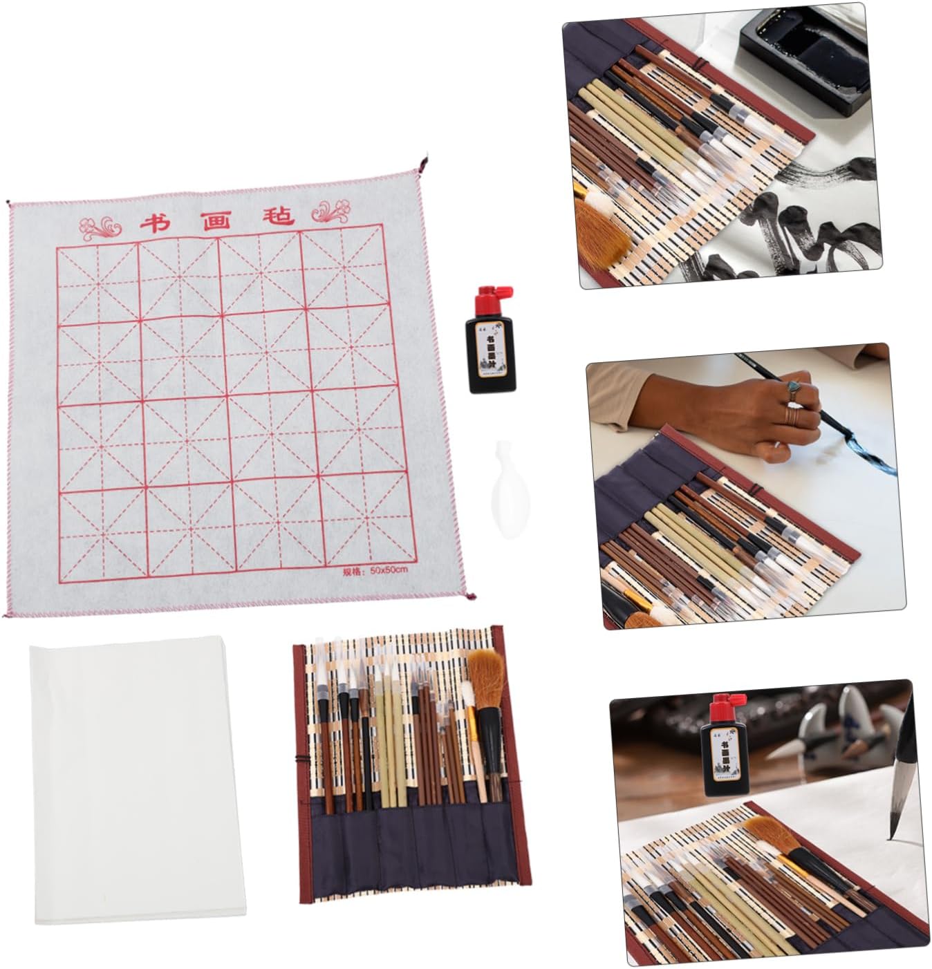 OSALADI Traditional Chinese Calligraphy Brush Set for Beginners 8-Piece Sumi Painting Tool Kit Handles Suitable for Writing and Art Projects