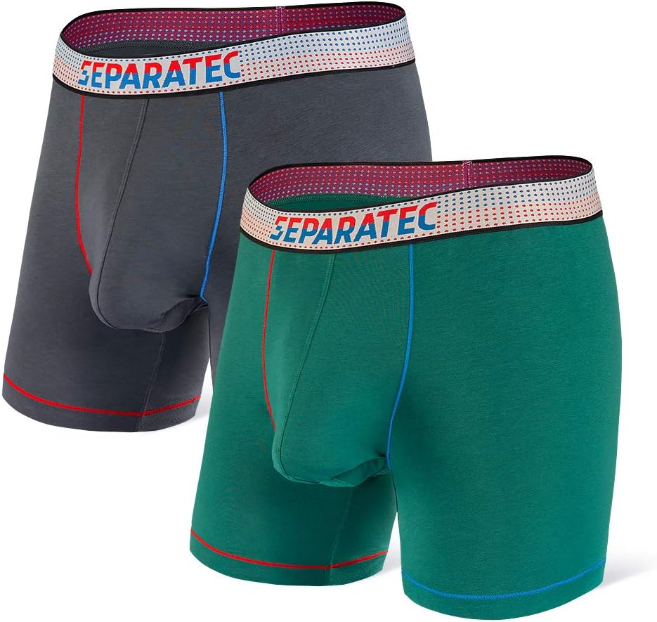 Separatec Men's Dual Pouch Underwear Single-Sided Moisture Transported Boxer Briefs 2-3 Pack(S,Dark Grey/Emerald)