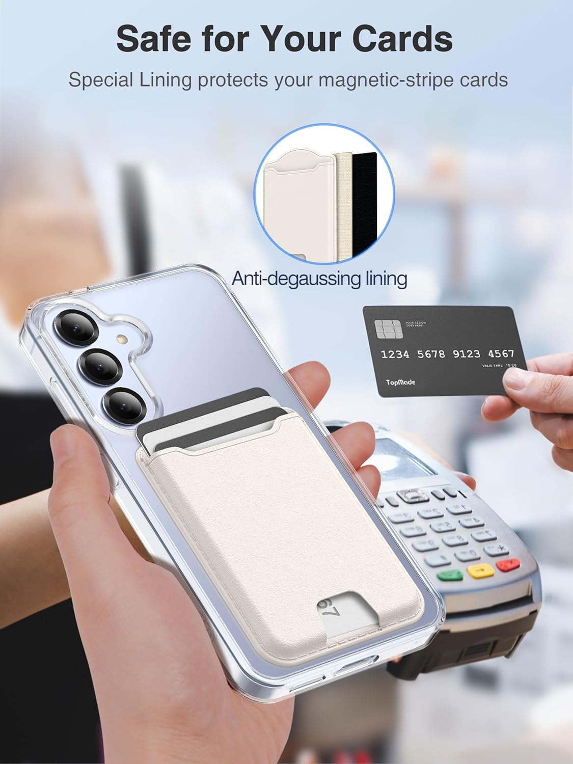 TopMade for MagSafe Wallet, Magnetic Wallet for Samsung Galaxy S25/S24 Series and Galaxy Z Fold 7 with Magnetic Case and iPhone 16/15/14/13/12 Series, Fits 4 Cards, Milky White