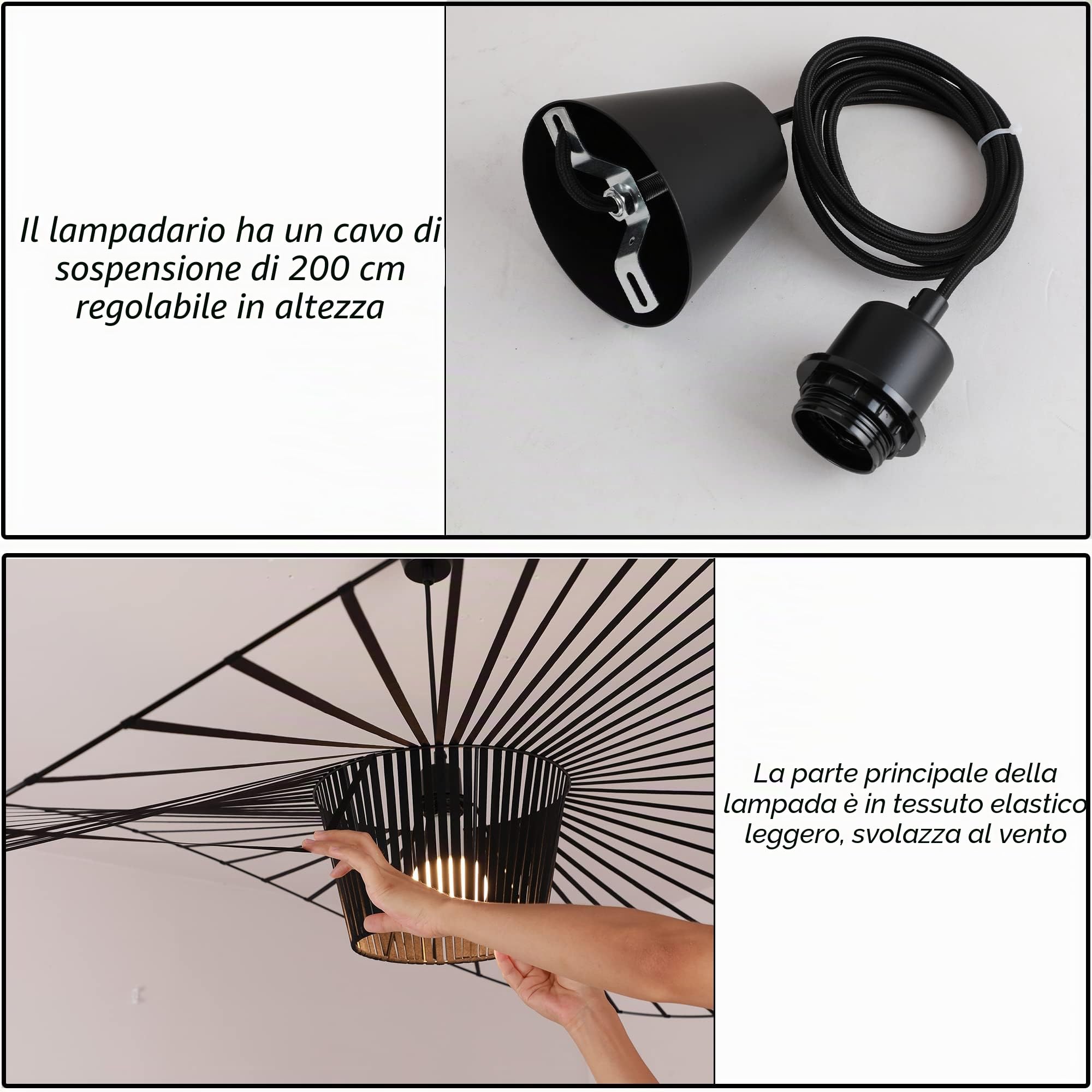 Lampadario a Sospensione Nero Lampadari Moderni Applica a Camera Da Letto, Soggiorno, Cucina, E27 Base, Massima Potenza 42W (120 CM)