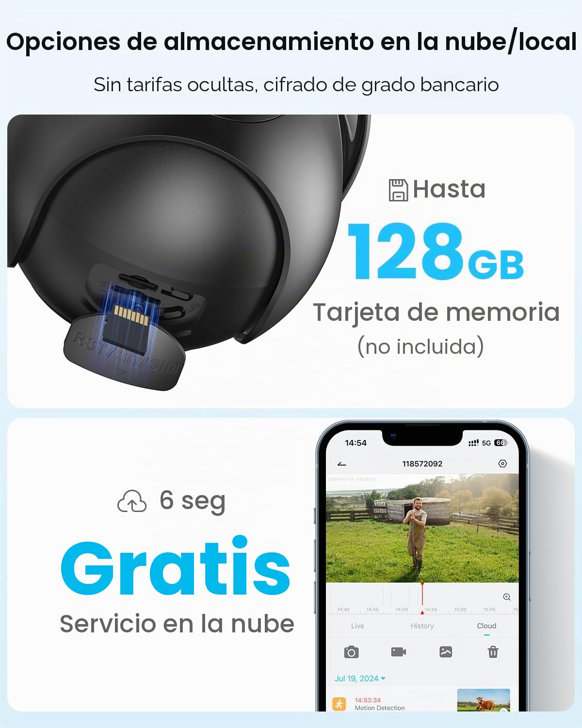 ieGeek 4G/3G LTE Camara de Vigilancia Solar Inalámbrica 2K 3MP | Batería 10000mAh, Visión Nocturna en Color, PTZ 350°&90°, Detección Humana PIR, Soporte Cambiar Tarjeta SIM