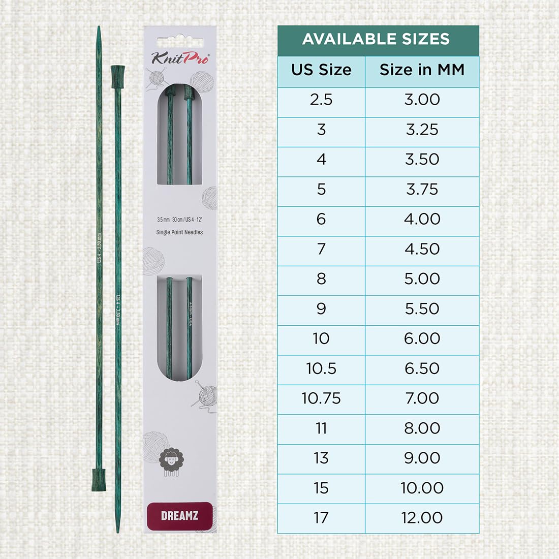 KnitPro Dreamz Single Pointed Needles 12" (30cm), Aquamarine, 3.50mm - Image 4