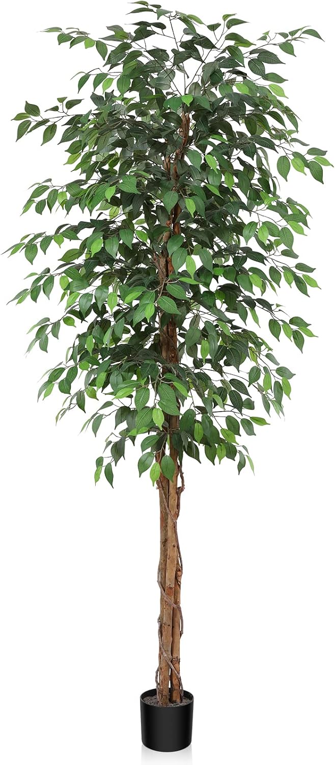 OAKRED 7FT Artificial Ficus Tree with Natural Wood Trunk