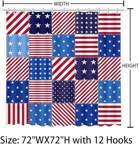 Miniatura 3 de MEHOFOND Juego de cortina de ducha de 72 x 72 pulgadas, 4 de julio, cuadrados, geométricos, rayas azules y rojas, estrellas, 4 de julio, juego de
