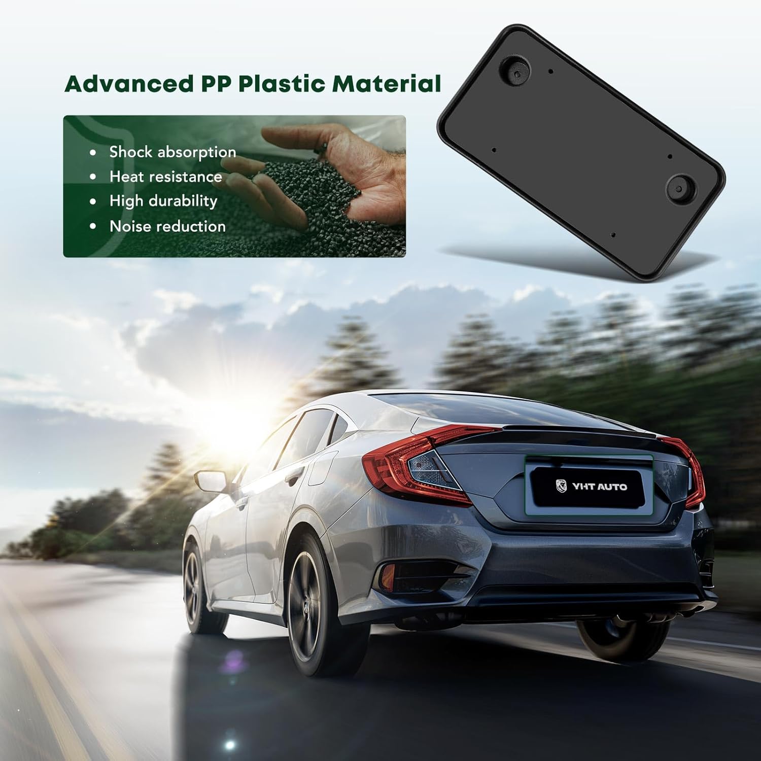 YHTAUTO Front License Plate Frame w/o Screws Compatible with Lincoln Town Car 2003-2011, Black Bumper License Plate Bracket, No Drill Licence Plate Holder