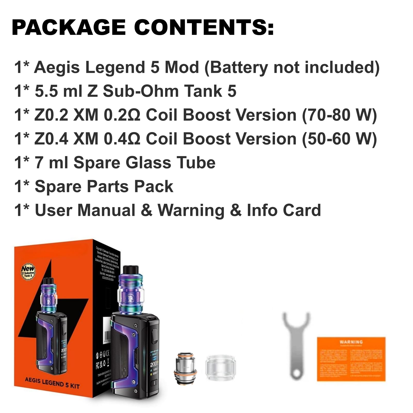 For Geekvape Kit Aegis Legend 5 Mod 200 W (Arcobaleno aurora) 7 ml Z Sub Ohm Tank 5 | Z XM Coil Boost versione 0,2 Ω+0,4 Ω | Riempimento Slide-Top | Doppia batteria 18650 [non inclusa] No Nicotine