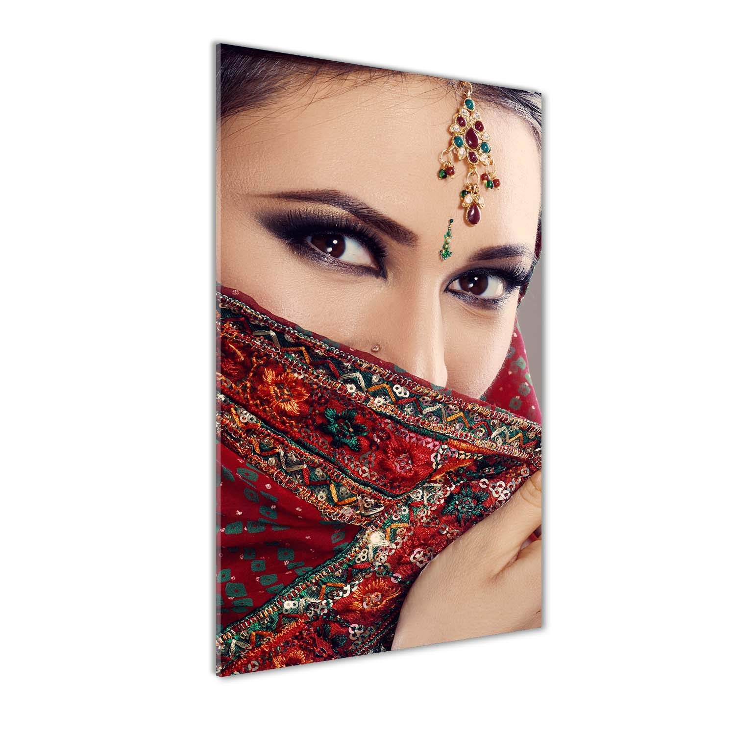 Photo décorative sur verre 50x100 femme indienne rouge élégance haut de gamme
