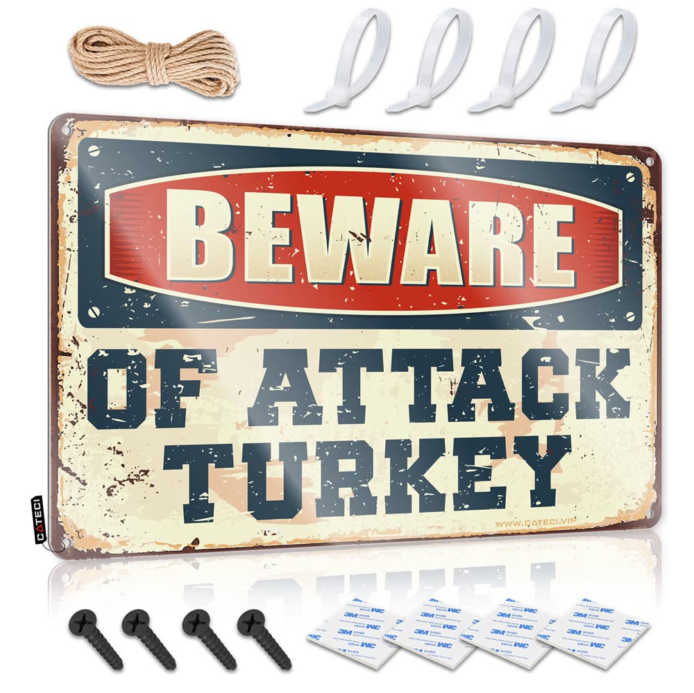 STWNVOITV Bar Metal Sign Decor Beware Of Attack Turkey Sign Tin Signs Warning Room Door Sign(30X40CM)