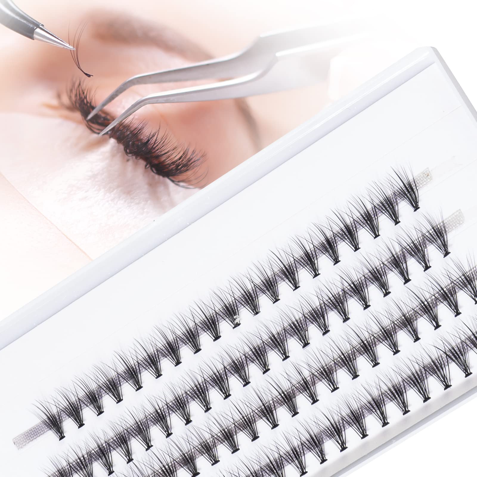 Individual Lashes PROUSKY 80 Pieces Individual Cluster Lashes, 20D Eyelash Extensions, Lash Ribbons Cluster False Lashes C Curl 0.07mm Thickness Length 9mm