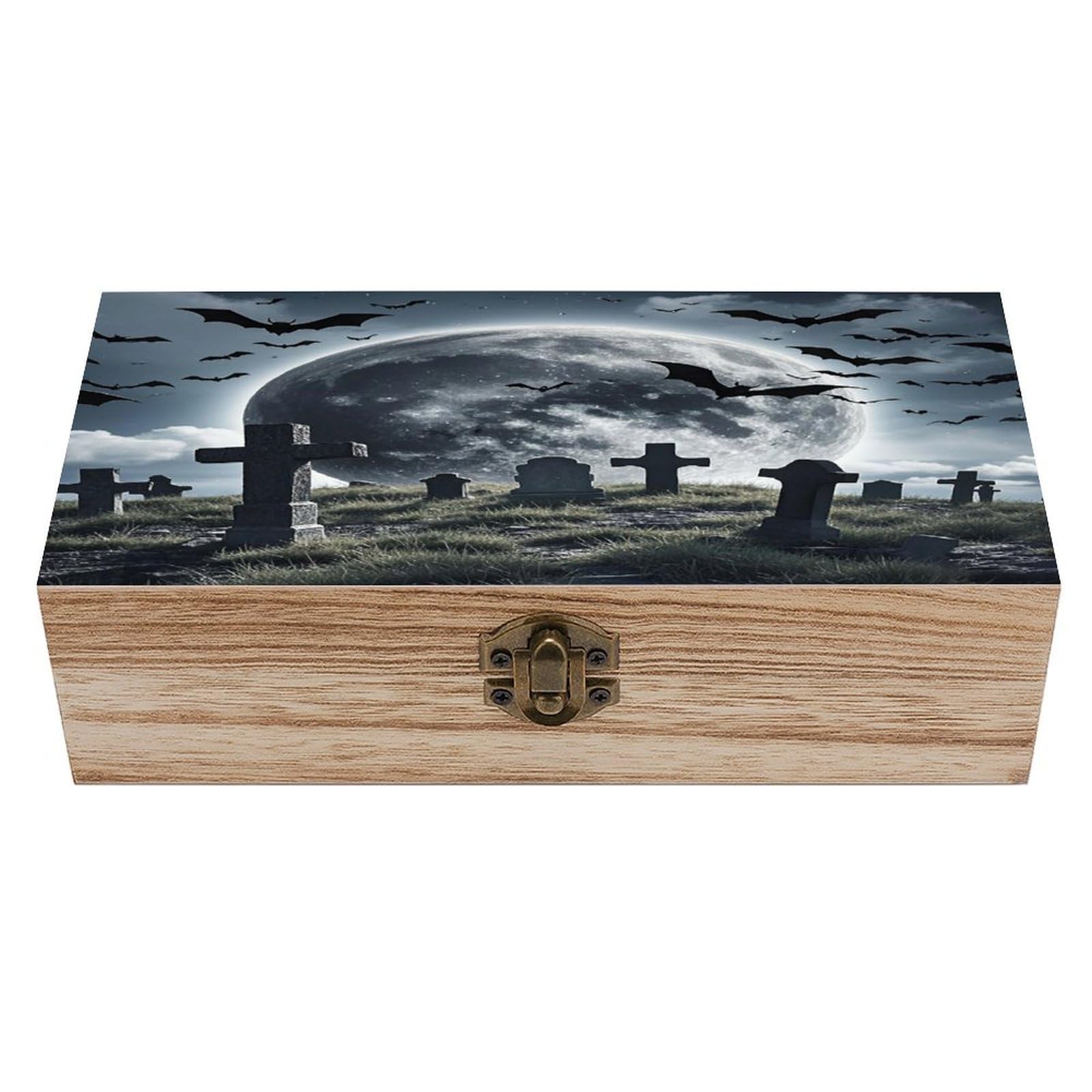VstaDank Above The Cemetery Wooden Storage Box Wooden Keepsake Box with A Hinged Lid Fashion Memory Treasure Boxes Decorative Jewelry Case for Crafts Photo Home Decor Wood Gift Box
