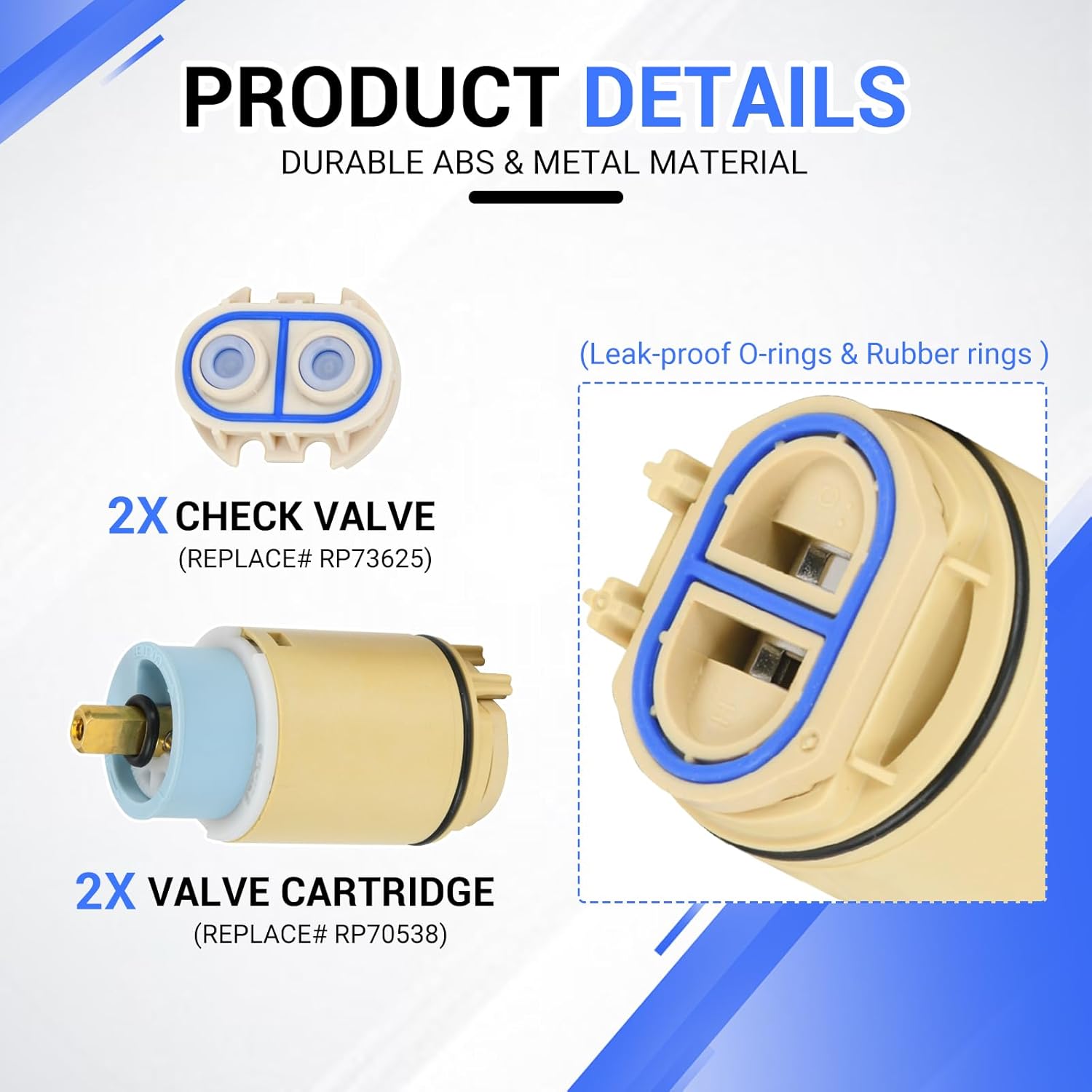 Single Function Pressure Balance Cartridges w/Check Valves Shower Cartridge Replacement Parts for Peerless & Delta Single Handle Tub/Showers Faucet Replace# RP70538 & RP73625 (2 Pack)