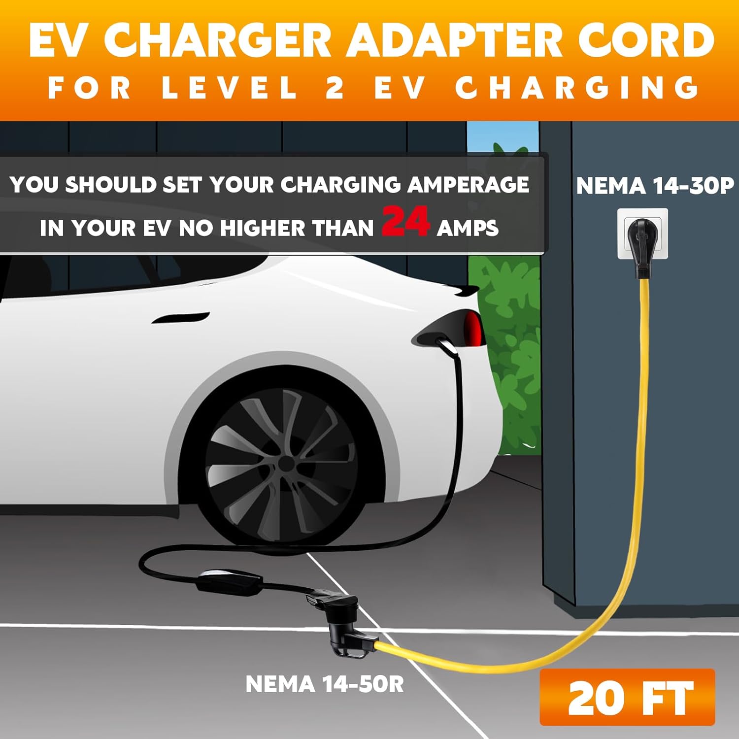 20ft ev charger adapter cord compatible with nema 14-30p to 14-50r, 30 amp 4 prong dryer to 50 amp ev for level 2 charging, only for 4 prong new dryer outlet, stw 10 awg/4c, etl listed 20ft 14-30p to 14-50r