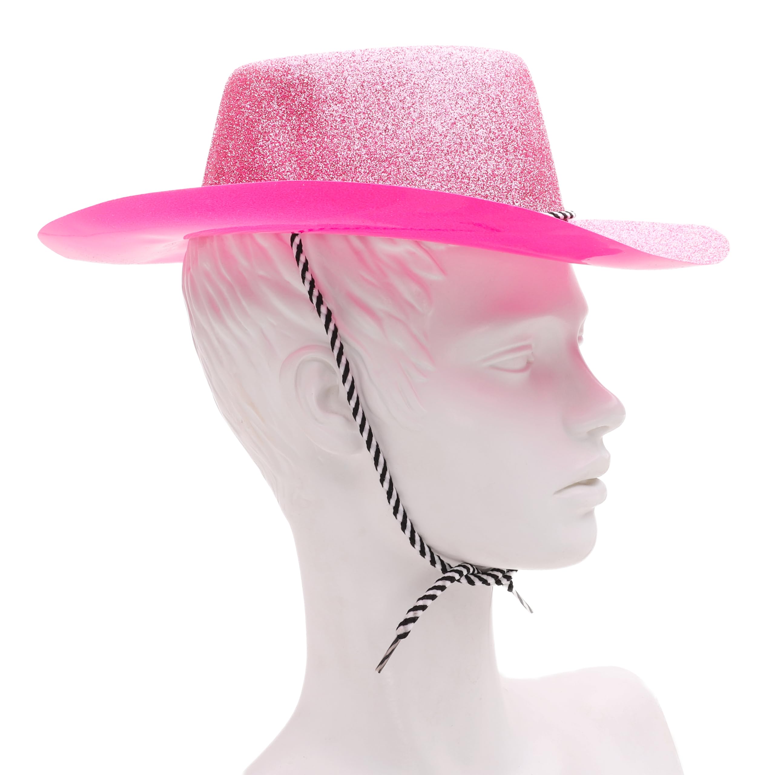 Toyland® Pack of 3-34cm (13") Baby Pink Glitter Cowboy Hats, Festivals, Concerts, Fancy Dress & Hen Do Accessories - Image 3