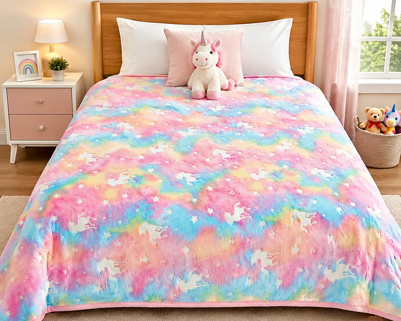 Yellow Nest Glow in the Dark Blanket (0-15 Years, 200x152 Cm)|Queen Size | Flannel Fleece Throw, Cozy & Warm |All-Season Radium Blanket for Boys & Girls| Best Gift for Kids(Colourful Unicorn)-image-8