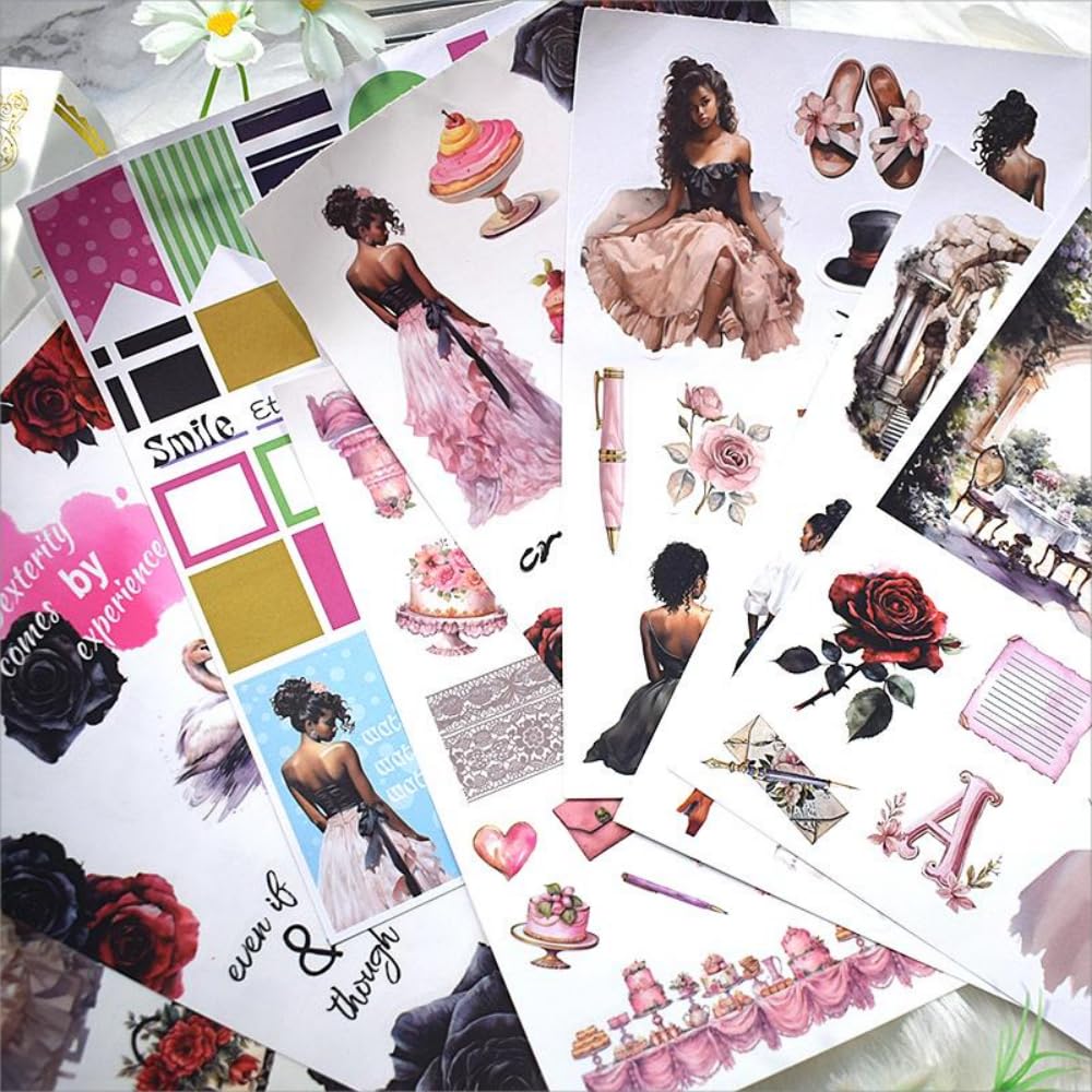 Dziennik śmieci wstępnie wycięta naklejka książka do scrapbookingu, moda damska czarna róża naklejki dziennikarskie dla dorosłych, artykuły do scrapbookingu, planery bujo, rękodzieło, sztuka