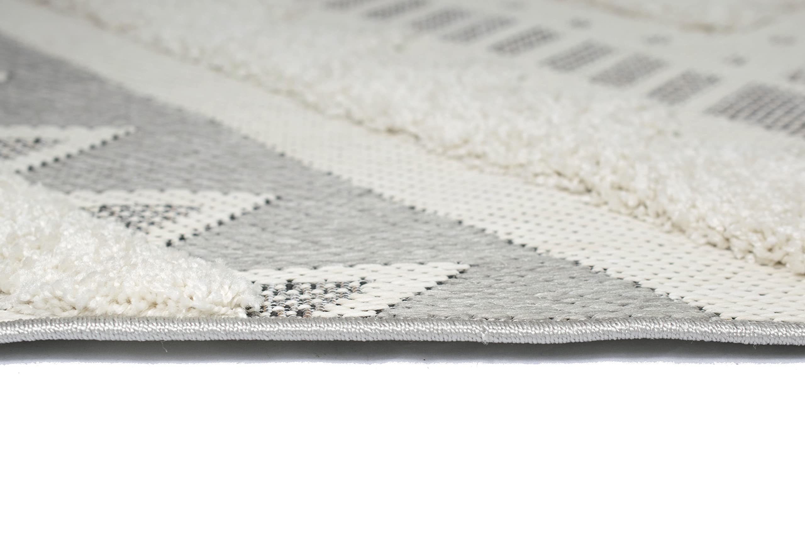 Teppich-Traum In- & Outdoor Teppich Sisal Wohnzimmer Wintergarten orientalisches Rautenmuster gezackt mit flauschigem Hoch Tief Effekt in Creme Größe 120x170 cm
