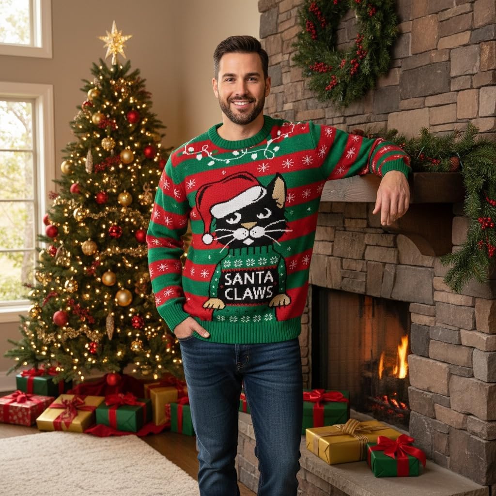 Tstars Santa Sports Ugly Christmas Sweater for Men Basketball Hockey Golf Funny Holiday Knit Pullover Festive Winter Style