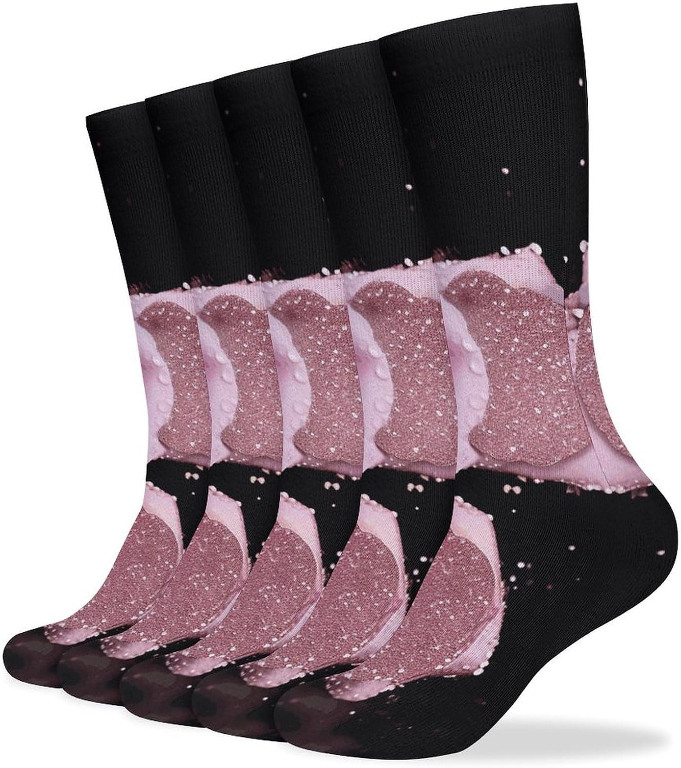 Glitter Pink Rose Stocking - Cute Casual Long Athletic,Crew Sock for Men Women,Running Socks Soft Breathable for Gift