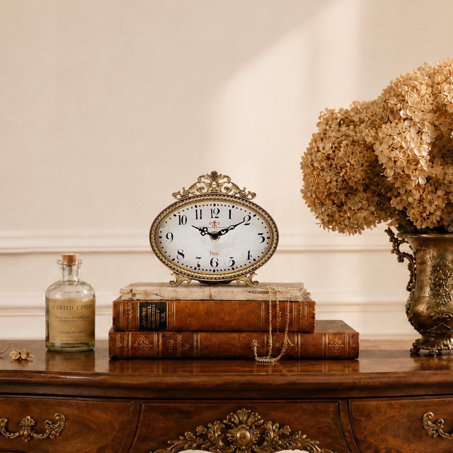 NIKKY HOME Vintage Table Clock, French Rococo Gold Room Decor image 5