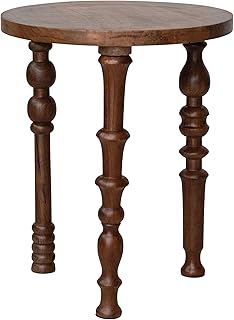 Creative Co-Op Mango Wood Side Table with Turned Legs, Walnut Finish