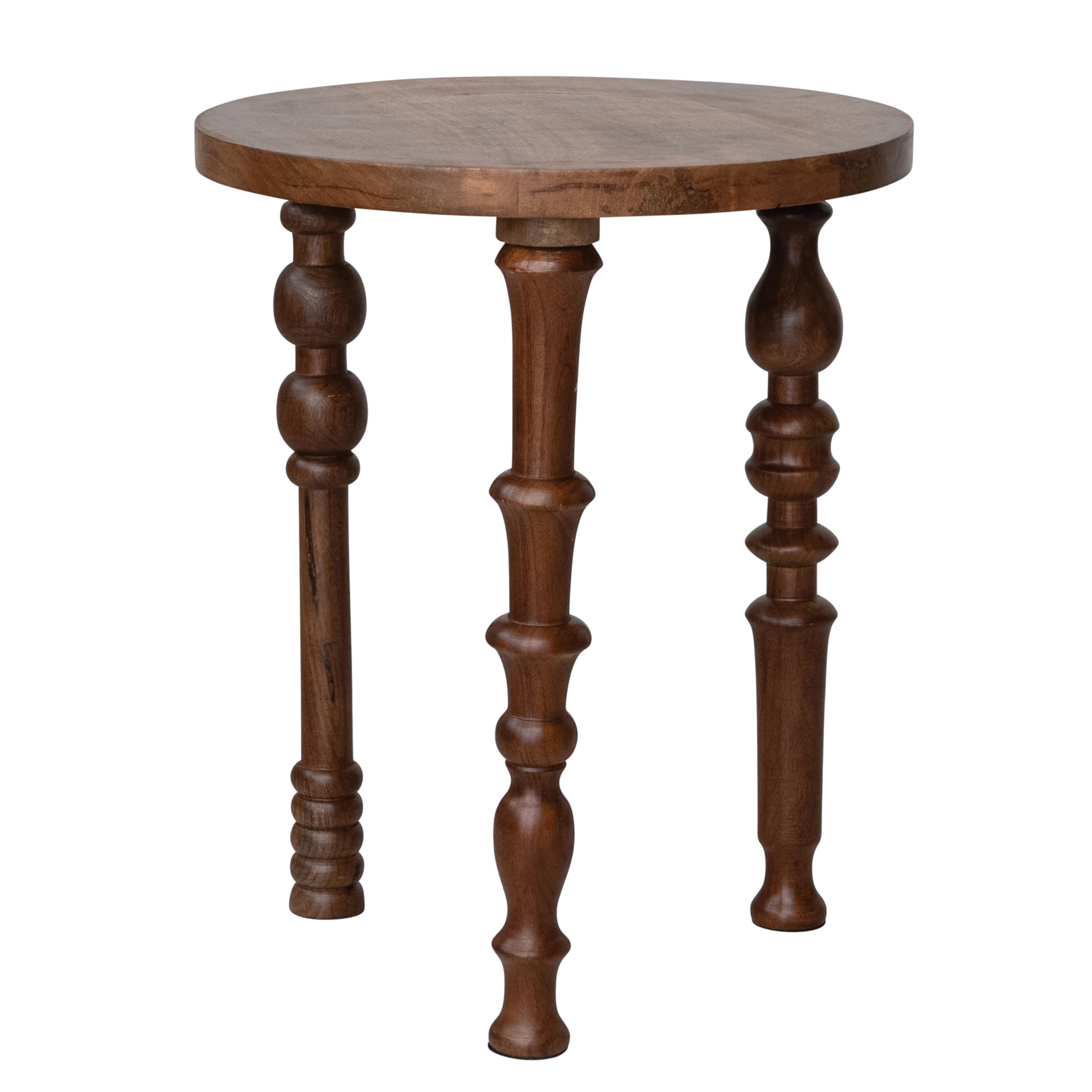 Creative Co-Op Mango Wood Side Table with Turned Legs, Walnut Finish