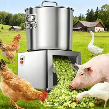 Electric Commercial Vegetable Chopper with 4 Blades, Heavy-Duty Food Processor, Stainless Steel Grinder, for Poultry and Animal Feed Preparation High Output Efficiency 1000W