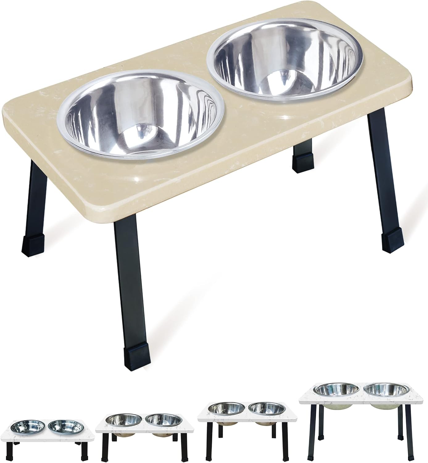Raised Dog Bowls for Large Dogs and Medium Small Size Dogs, Elevated Dog Bowls with Stone Table Top, Stainless Steel Bowls Dog Feeder,…
