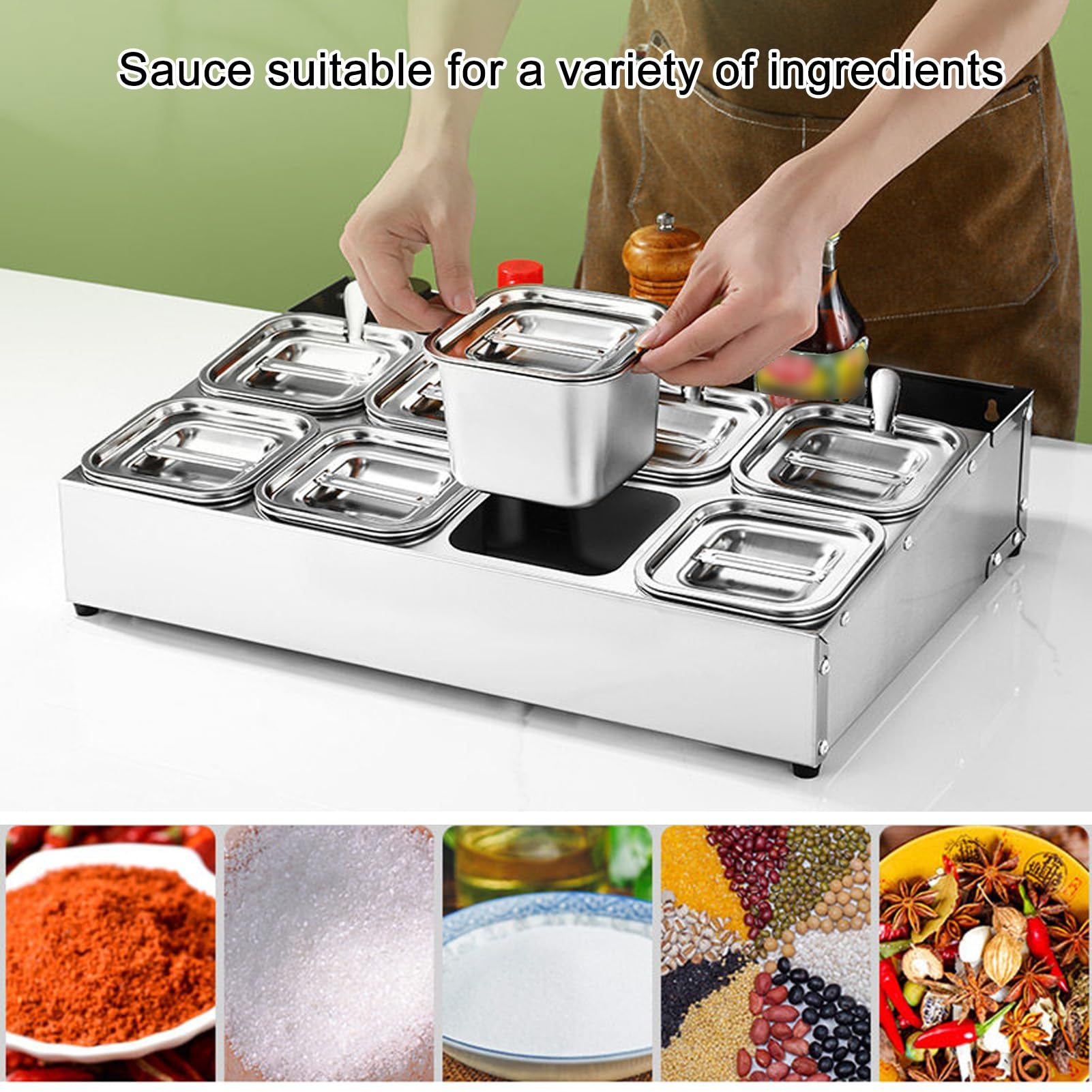 Vassoio in acciaio inox con coperchio, per condimenti per ristoranti, negozi di hot pot e negozi di tè al latte, versatile scaffale per condimenti e scatola portaoggetti