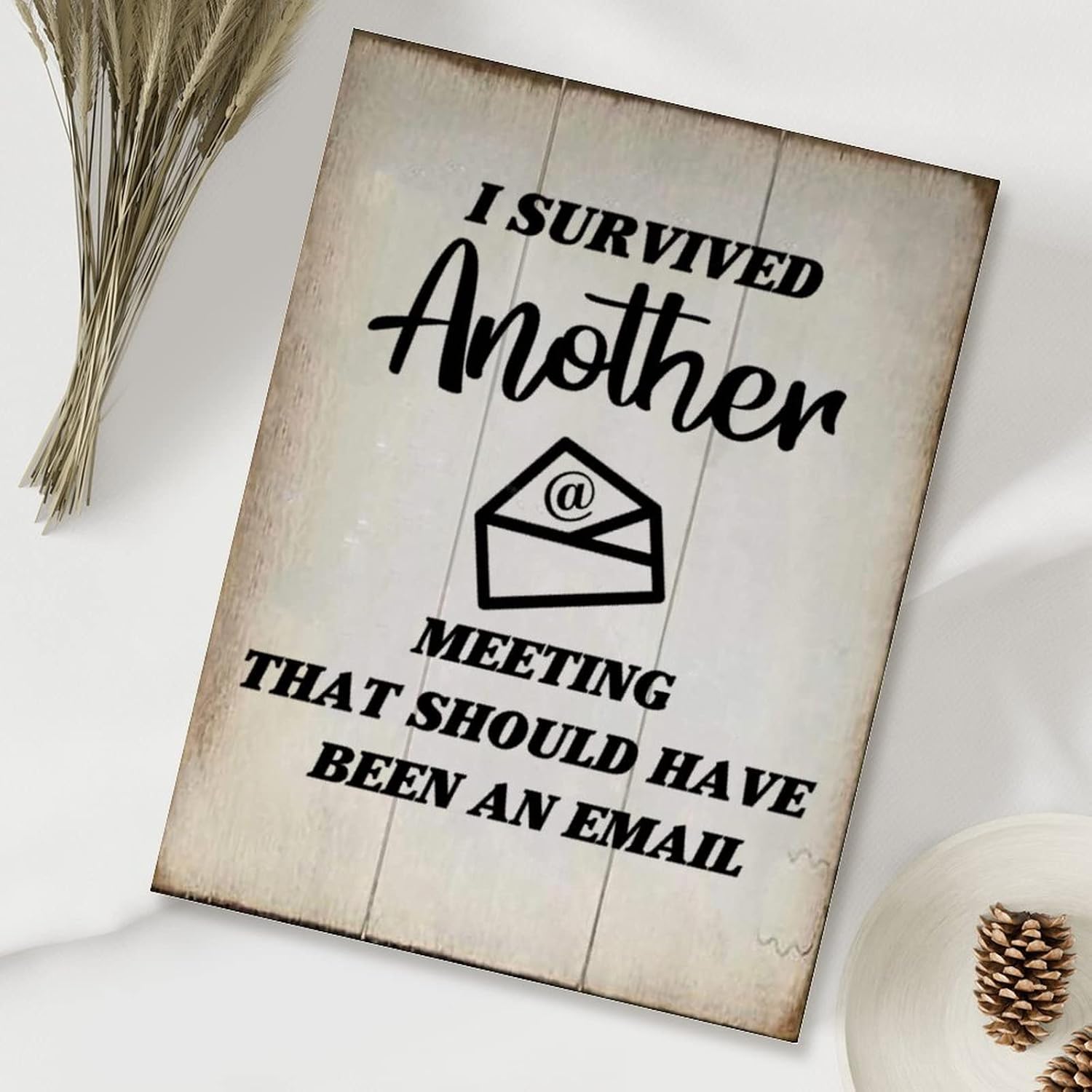 Rustic Sign Wood Decor I Survived Another Meeting Wood Plaque Vintage Farmhouse Wall Hanging Sign Art Decor Plaque with Quotes for Home 18x24in New Home Gift to Friend