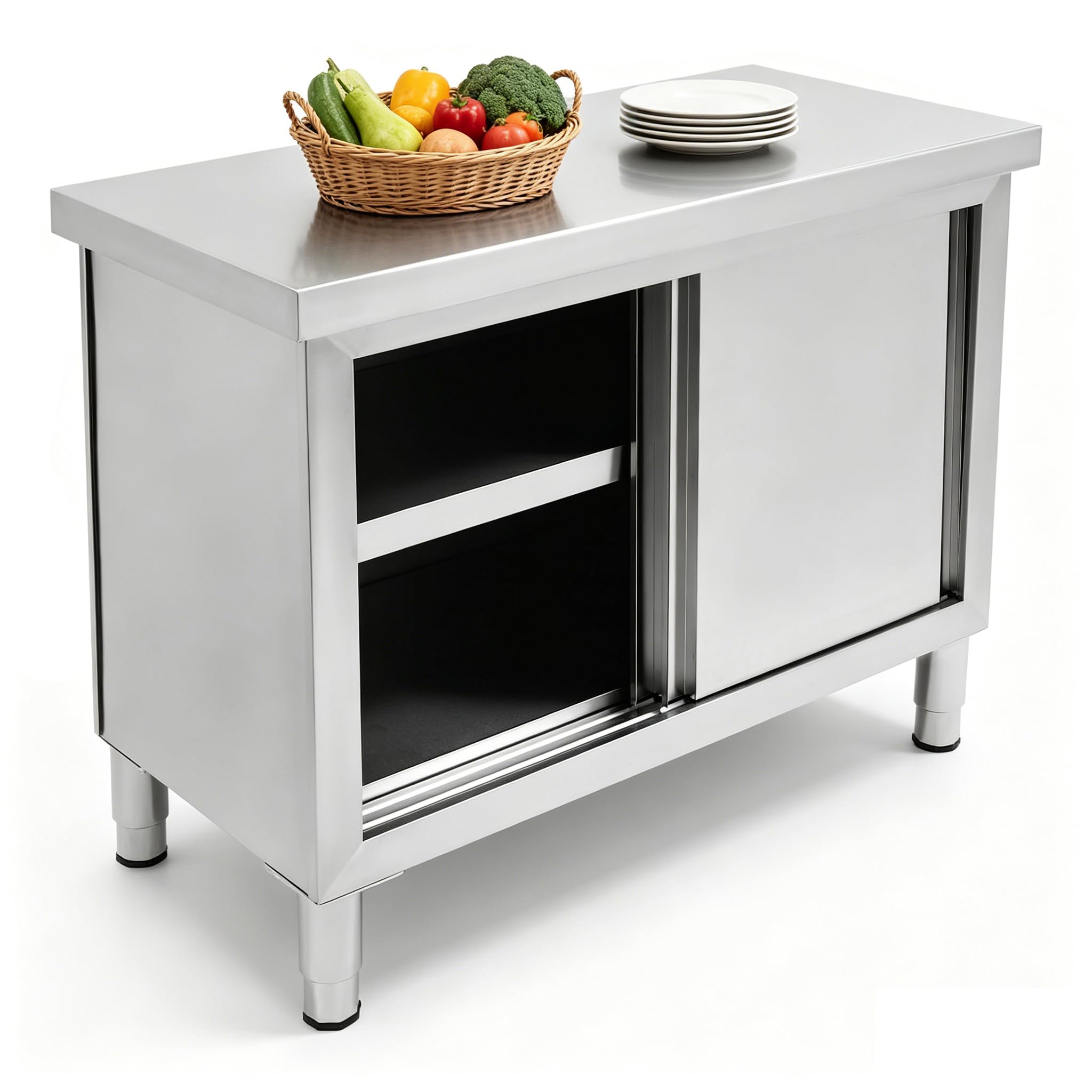 Edelstahl-Tisch mit Türen Schiebetüren Kommerzieller Arbeitstisch mit Unterschrank Küchen Arbeitstisch Schrank Edelstahl Arbeitstisch (100 * 50cm)