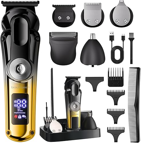 Cortadora de barba profesional para hombres, kit de cortapelos inalámbrico 5 en 1 con diseño impermeable IPX6, afeitadoras eléctricas, recortadora