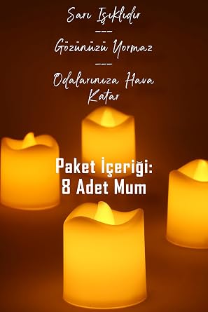 8 Adet Mini Led Mum Seti Pilli Dumansız Alevli Ledli Dekoratif Yapay Mum Dekor Işığı (8 Adet (Mat Beyaz 4,5 cm)) [Enerji Sınıfı A++]