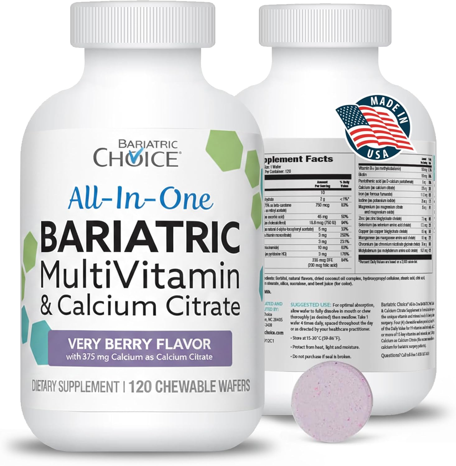 Bariatric Choice All-in-One Chewable Bariatric MultiVitamin with Iron & Calcium Citrate, Very Berry (120ct)