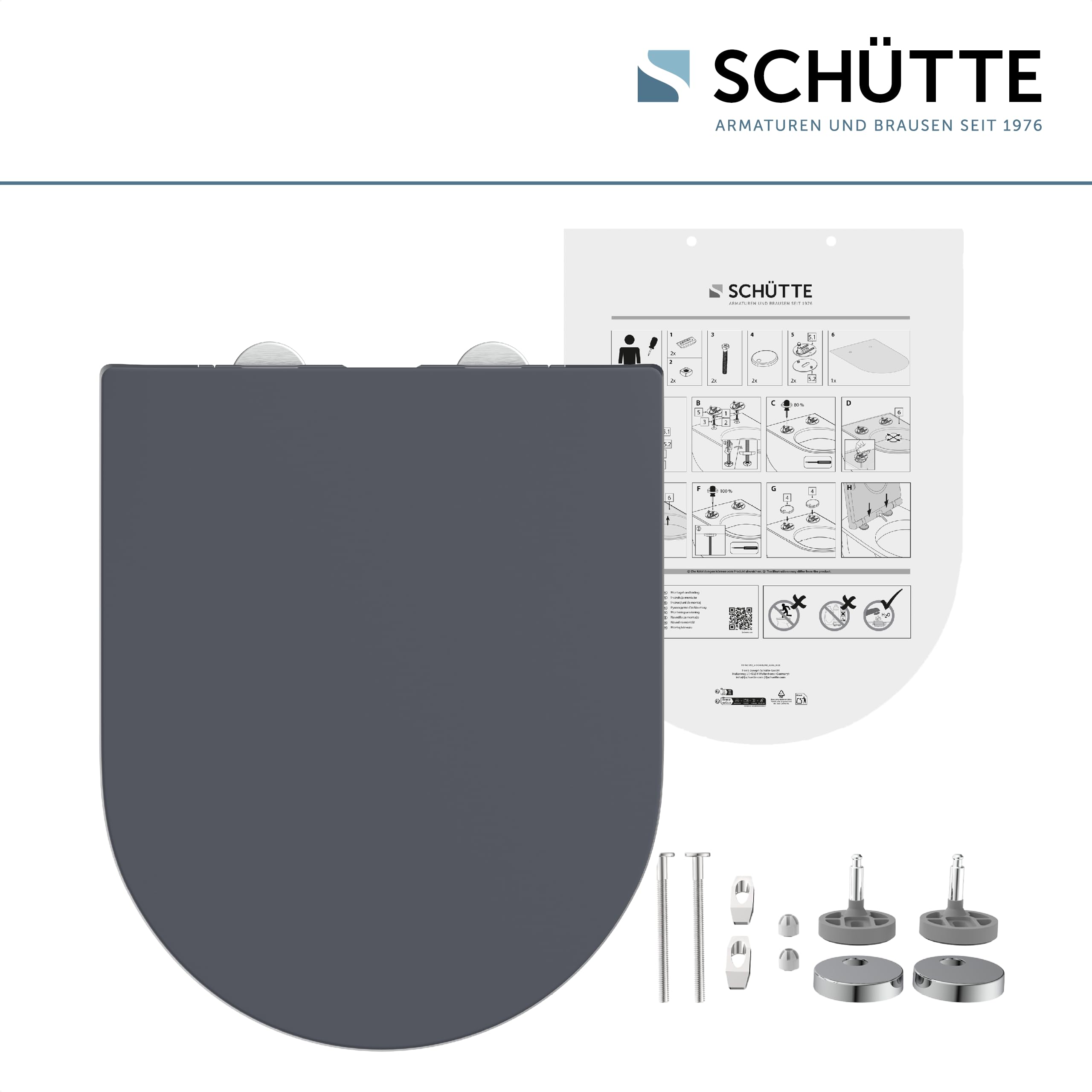 Sedile WC a forma di D con abbassamento automatico | Coperchio rimovibile in Duroplast infrangibile | Montaggio innovativo fai da te con cuscinetti adesivi | Coperchio WC e occhiali portata fino a 200